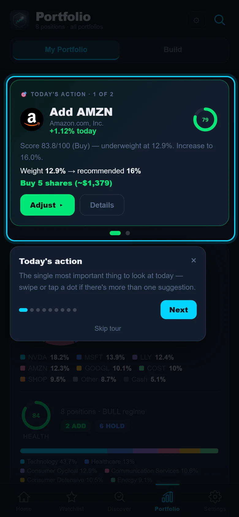 Guided tour on the Portfolio dashboard